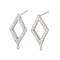 Brass Micro Pave Clear Cubic Zirconia Rhombus Stud Earring Findings, with Loop, Platinum, 17x8.5mm, Hole: 1~1.2mm, Pin: 0.8mm