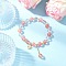 Natural Quartz Crystal & Cherry Quartz Glass Round Beaded Stretch Bracelets, Clover Brass Charm Bracelets for Women for Women, Inner Diameter: 2-1/4 inch(5.7cm)