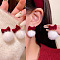 Bowknot with Round Alloy Polyester Dangle Stud Earrings, Golden, Dark Red, 25x13mm