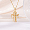 Brass Pave Natural White Shell Religion Jesus Cross Pendant Necklaces for Women, Golden, 15.75 inch(40cm)