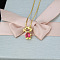 Brass Pave Heart Cubic Zirconia Girl Pendant Box Chain Necklaces, Golden, Camellia, 17.72 inch(45cm)