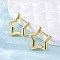 Brass Huggie Hoop Earrings, Long-Lasting Plated, Star, Real 18K Gold Plated, 19x21x2.5mm, Pin: 1mm