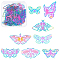 32Pcs 8 Styles 201 Stainless Steel Pendants, Etched Metal Embellishments, Butterfly Charm, Rainbow Color, 19~42x28.5~49.5x0.3mm, Hole: 1.2~1.6mm, 4pcs/style