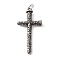 316 Surgical Stainless Steel Big Pendants, with Jump Ring, Cross Charm, Antique Silver, 62.5x32x9mm, Hole: 6.5mm