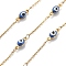 Enamel & 304 Stainless Steel Link Chains, Ion Plating(IP), Soldered, Real 18K Gold Plated, Evil Eye, with Spool, Deep Sky Blue, 10.5x4x3.5mm