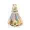 Brass Enamel Pendants, Badminton Charms, Rack Plating, Cadmium Free & Lead Free, Real 18K Gold Plated, Deep Sky Blue, 15x10.5mm, Hole: 1.2mm