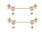 Brass Rhinestone Nipple Rings, Heart, Golden, 35mm
