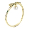 Rack Plating Brass Pave Cubic Zirconia Bowknot Hinged Bangles for Women, with Round Plastic Imitation Pearl, Real 18K Gold Plated, Cadmium Free & Lead Free, Long-Lasting Plated, Dark Green, Inner Diameter: 2-3/8 inch(6cm)