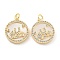 Brass Micro Pave Clear Cubic Zirconia Pendants, with Shell and Jump Rings, Flat Round with Angel Charms, Real 18K Gold Plated, 18x16x2.5~3.5mm, Hole: 3mm