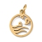 304 Stainless Steel Charms, with Jump Ring, Laser Cut, Flat Round with Wave Charms, Golden, 14x11.5x1mm, Hole: 3.2mm