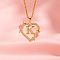 Brass Crystal Rhinestone Hollow Rose Heart with Letter Pendant Necklaces for Women, with Pink Enamel, Golden, Letter K, 19.69 inch(50cm)