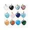 Natural & Synthetic Mixed Gemstone Pendants, with Brass Findings, Heart, Mixed Dyed and Undyed, 22~23x20x5mm, Hole: 6.5x3.5mm