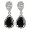 Rack Plating Brass Micro Pave Cubic Zirconia Dangle Stud Earrings, Teardrop, Black, 24x10mm