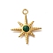 Synthetic Malachite Pendants, Ion Plating(IP) 304 Stainless Steel Star Charms with Jump Rings, Real 14K Gold Plated, 25x21x4mm, Hole: 2.5mm