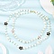 Glass Pearl Round Beads with Zinc Alloy Enamel Pink and Black Flower Double Layered Necklaces for Women, White, Golden, 18.11 inch(46cm)