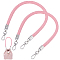 Braided Round PU Leather Bag Handles, Bag Making Supplies, with Alloy Clasps, Stainless Steel Color, Pink, 520x12~13.5mm