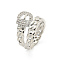 Brass Micro Pave Cubic Zirconia Cuff Rings, Belt Open Rings for Women, Long-Lasting Plated, Platinum, Adjustable