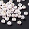 Plating Acrylic Beads, Golden Metal Enlaced, Horizontal Hole, Flat Round with Alphabet, White, Random Mixed Letters, 7x3.5mm, Hole: 1.2mm, about 3600pcs/500g