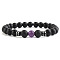 Round Natural Amethyst Beaded Stretch Bracelets for Women Men, with Frosted Black Onxy Beads