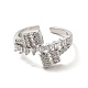 Clear Cubic Zirconia Rectangle Open Cuff Ring RJEW-C041-08P-2