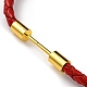Brass Column Bar Link Bracelet with Leather Cords BJEW-G675-05G-01-2