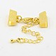 Brass Ribbon Ends with Lobster Claw Clasps and Chains KK-K004C-G-1