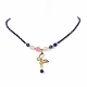 Colorful Cubic Zirconia Butterfly Pendant Necklace with Natural Mixed Gemstone Beaded Chains for Women NJEW-JN04169-4