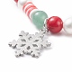 Bracciale elasticizzato in avventurina verde naturale e giada mashan e perle di conchiglia con ciondolo in lega di fiocco di neve natalizio BJEW-TA00089-5