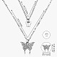 女性のための合金の蝶のペンダント ネックレス  クリスマスの誕生日のための調節可能なキュービックジルコニアの二重層のネックレスのギフト  プラチナ  14.57インチ（37cm） JN1064A-3