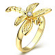 Trendy Gold Plated Dragonfly Brass Cubic Zirconia Finger Rings RJEW-BB01644-8G-1