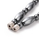Synthetic Hematite Twist Rectangle & Round Beaded Stretch Bracelet & Beaded Necklace with Magnetic Clasp G-C006-06-4