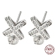 Rhodium Plated Cross 925 Sterling Silver Micro Pave Clear Cubic Zirconia Stud Earring Findings STER-Q192-24P-1