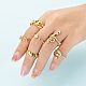 6Pcs 6 Styles Adjustable Brass Micro Pave Clear Cubic Zirconia Cuff Rings RJEW-LS0001-29G-6