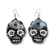 Halloween Skull Glass Seed Braided Big Dangle Earrings EJEW-B011-06A-1