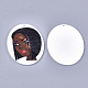 プリント加工木製のビッグサイズペンダント  染め  女性との楕円形  ココナッツブラウン  63x50x2.5mm  穴：1.2mm WOOD-S050-09G-2