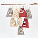 Sacchetti regalo di lino natalizio rettangolo 24 pz 3 colori con ornamenti pendenti numero 1~24 ABAG-WH0035-039-3