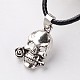 Skull with Rose Alloy Pendant Necklaces NJEW-E075-04-2