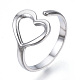 304 Stainless Steel Heart Open Cuff Ring RJEW-N040-24-1