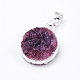 Dyed Natural Druzy Agate Flat Round Pendants G-P089-48-3