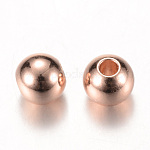Brass Beads, Round, Rose Gold, 6x5.5mm, Hole: 1.5mm