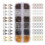 Alloy Lobster Claw Clasps and Iron Open Jump Rings, Antique Bronze & Gunmetal & Golden & Red Copper & Silver & Platinum, 12x6mm, Hole: 1.2mm, 132pcs/box, 5x0.7mm, 840pcs/box