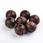 Des perles en bois naturel, sans plomb, teinte, avec motif sculpté, ronde, café, 25mm, Trou: 6~7mm