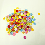 Fashionable Plum Blossom Shape Buttons With Assorted Colors, ABS Plastic Button, Mixed Color, 15mm, Hole: 2mm, about 400pcs/bag