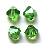 Perles d'imitation cristal autrichien, grade AAA, facette, Toupie, lime green, 6x6mm, Trou: 0.7~0.9mm
