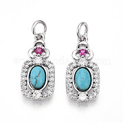 Прямоугольник из синтетической бирюзы с подвесками-цветами KK-N258-16P