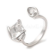 Glass Rhombus & Teardrop Open Cuff Ring RJEW-G288-04P