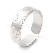 ステンレス鋼のオープンカフリング201個  女性のためのカモメの波の指輪  刻まれた鳥の指輪  ステンレス鋼色  usサイズ7（17.4mm）  6mm RJEW-E063-46P