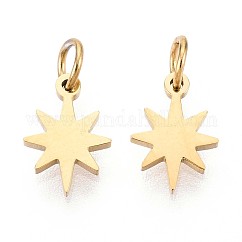 Ionenplattierung (IP) 304 Edelstahlanhänger, Sterne-Charme, mit Sprungring, echtes 14k vergoldet, 9x6x0.8 mm, Bohrung: 2.5 mm