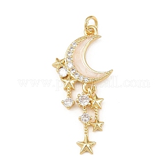 Latón micro pavimenta claro colgantes de circonio cúbico, encanto de la luna, con esmalte y anillo de salto, Plateado de larga duración, sin plomo y cadmio, real 18k chapado en oro, 36x17x3mm, agujero: 3.4 mm