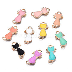 Colgantes de esmalte de aleación, forma de gato, la luz de oro, color mezclado, 22x12x2~3mm, agujero: 2 mm